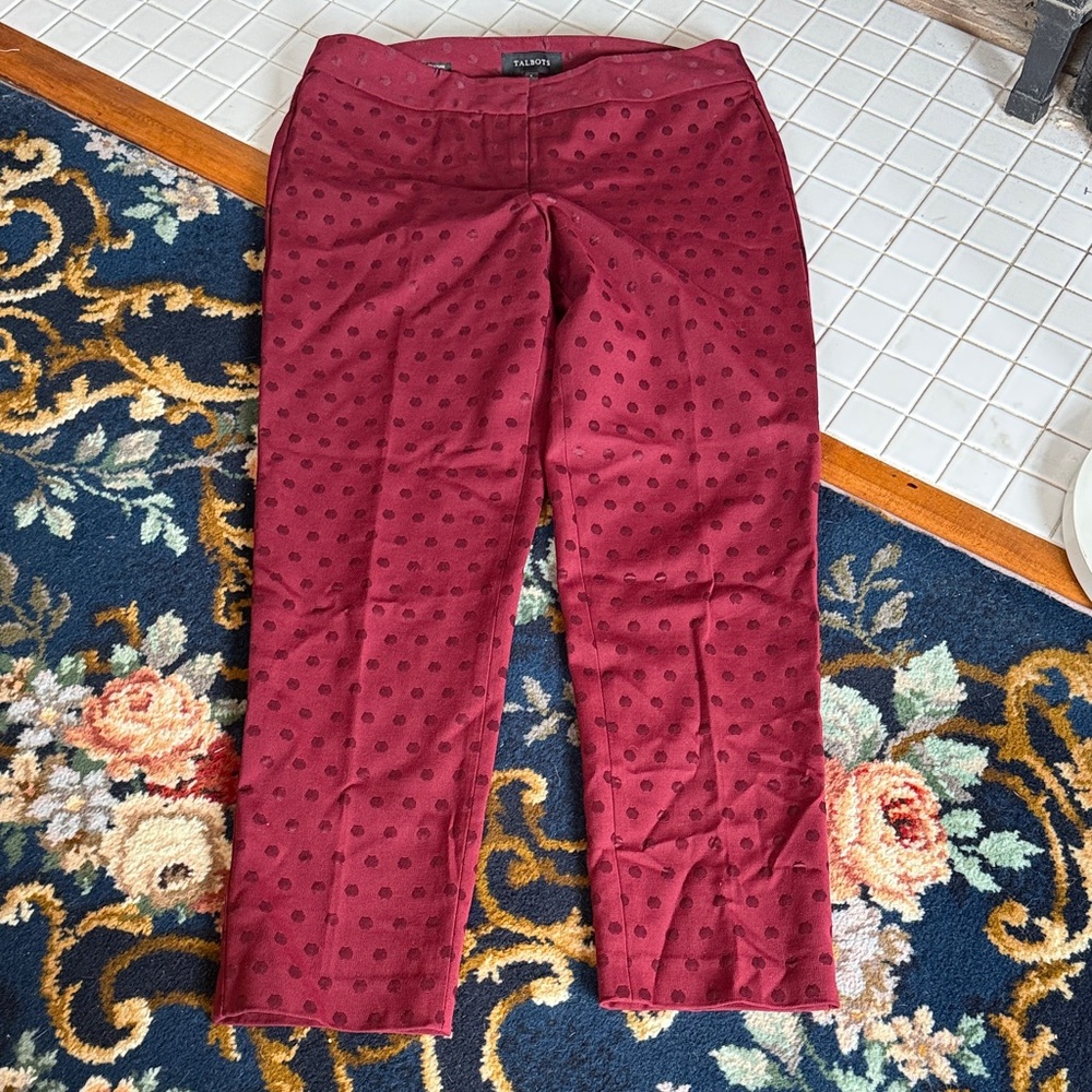 Talbots Maroon embossed Polka Dot Trousers- worn a‎ few times .